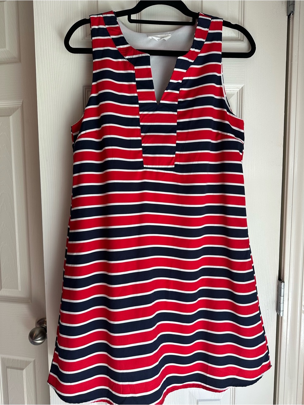 Peach Love Red, Navy & White Striped Sleeveless Patriotic Dress Medium